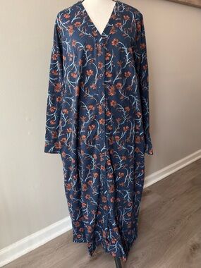 National 100% Cotton Floral Sleep Dress Nightgown Large Button Front